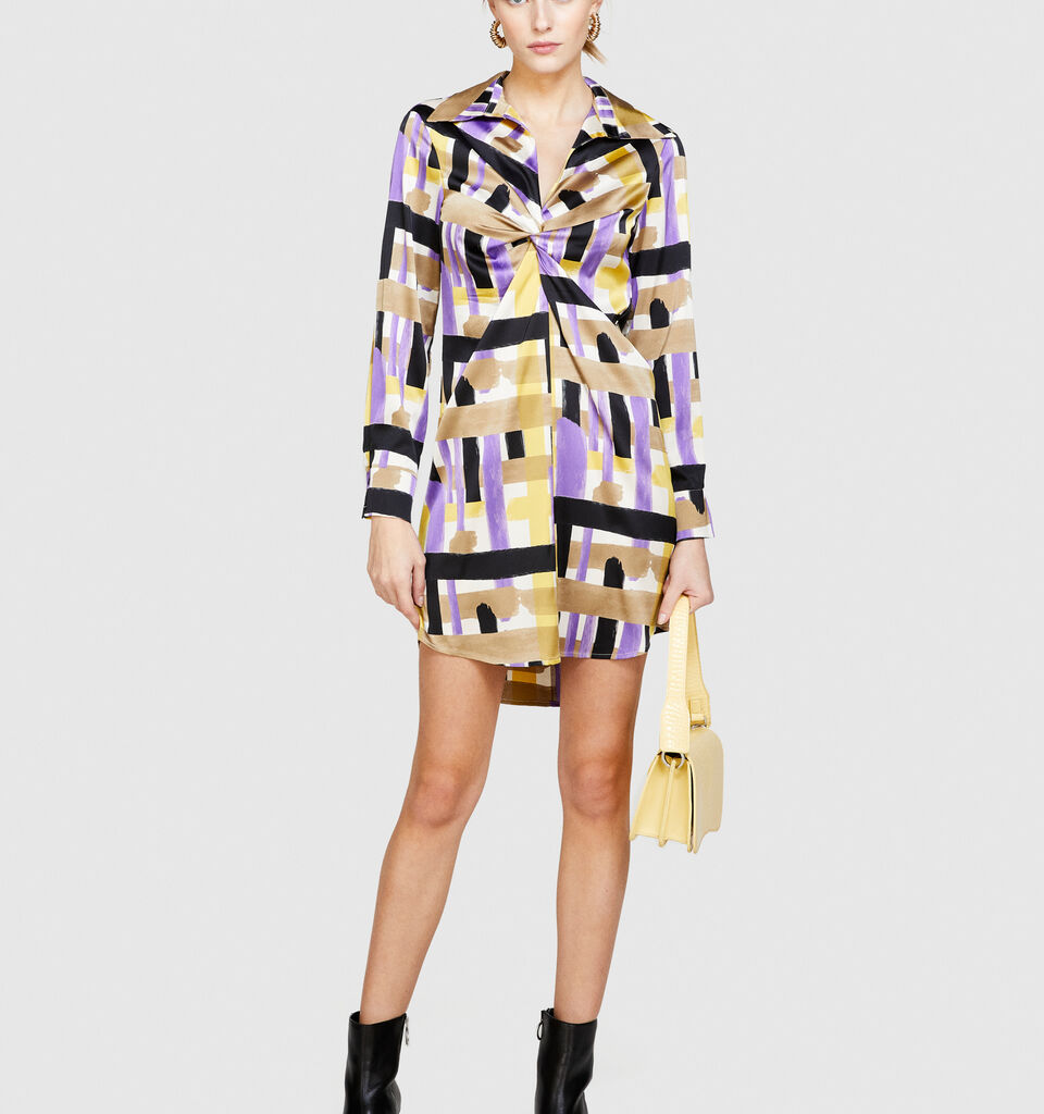 Dress in printed satin - women's short dresses - Multi-color | Sisley image number 1